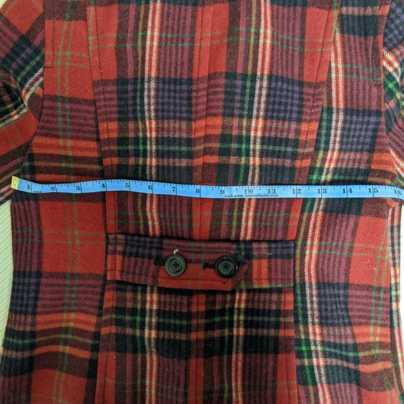 Old Navy Peacoat Jacket Double Breasted Plaid Red Buffalo Check Wool - Picture 2 of 10